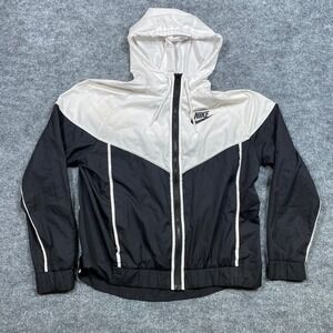 Nike Windrunner Hooded Jacket Colorblock White Black Women L Lightweight